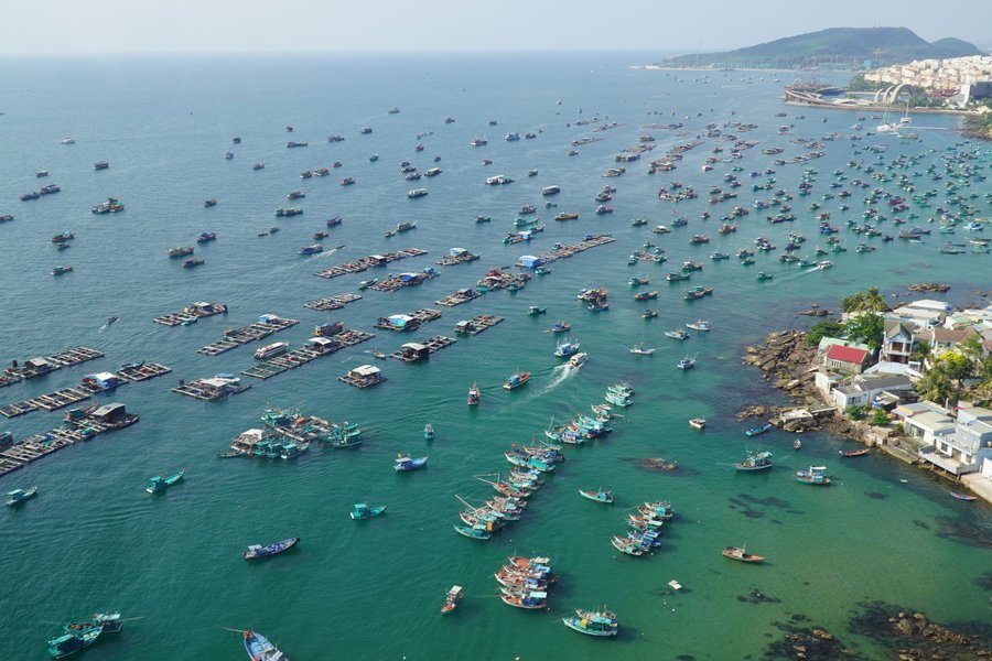 Fishing boats in An Thoi harbour from above, Phu Quoc