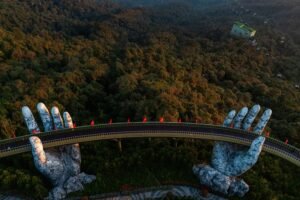 The Golden Bridge at Ba Na Hills from above, Da Nang