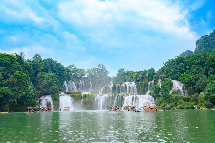 Panoramic view of Ban Gioc Waterfall, Cao Bang