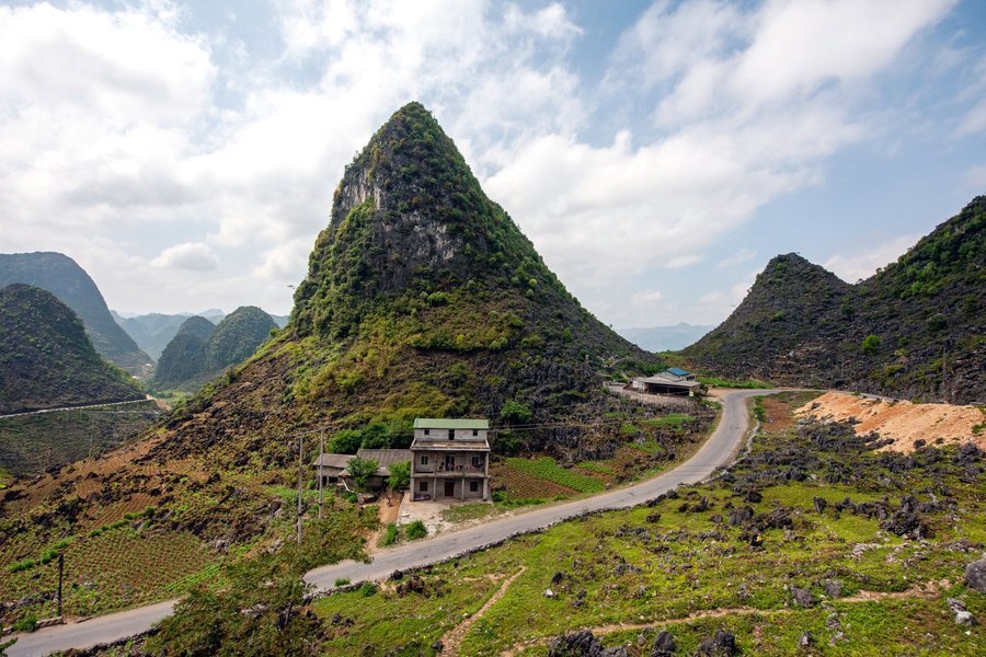 Mountain road through the karst peaks of Ha Giang