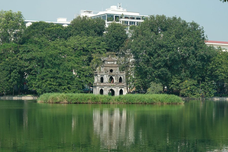 Turtle Tower on Hoan Kiem Lake in central Hanoi