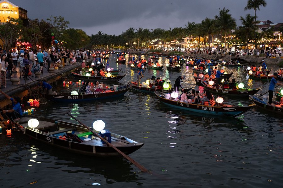 Lantern boats on the Hoai River in the evening, Hoi An