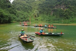 Boats on the river at Trang An, Ninh Binh