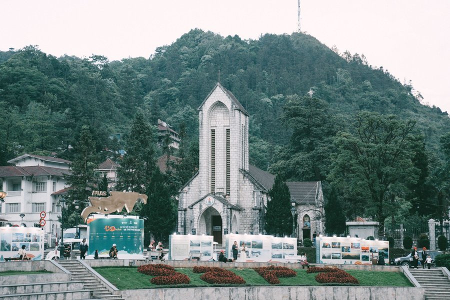 Panoramic view of the Stone Church in Sapa