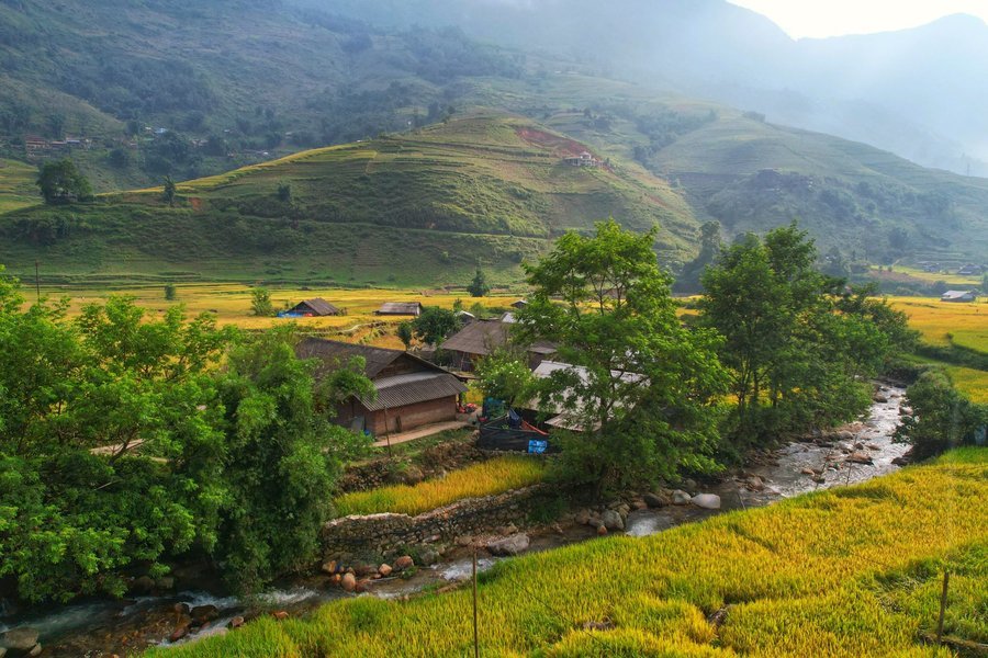 A village among the rice fields of Sapa